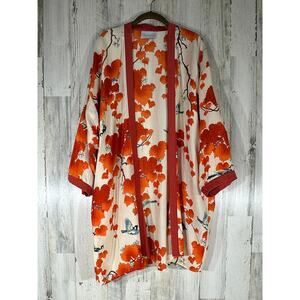 One Hundred Stars Kimono Acer Japanese Maple Tree Orange Leaves Birds Oriental